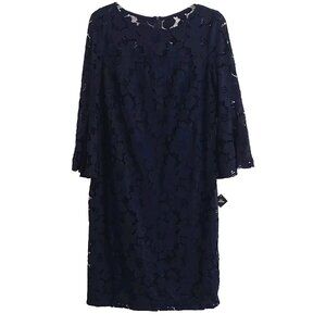 Studio 1 New York Women Navy Lace Dress 3/4 Bell Sleeves Size 10 Knee Length NWT